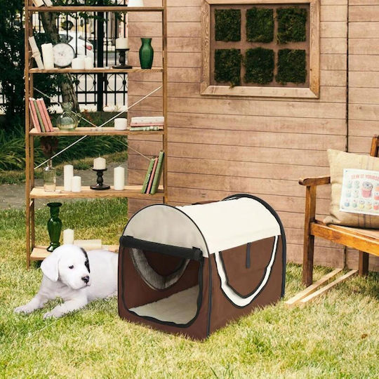 Geantă Transport Câini Pisici Maro Bej Material Oxford Pvc Impermeabil Pliabil Mărime S-M 61x46x51 Cm