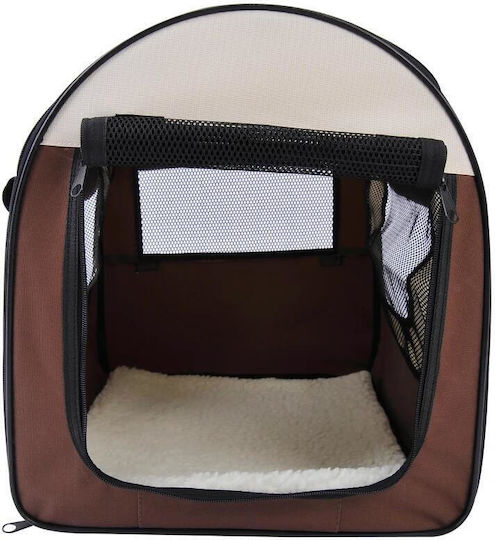 Geantă Transport Câini Pisici Maro Bej Material Oxford Pvc Impermeabil Pliabil Mărime S-M 61x46x51 Cm