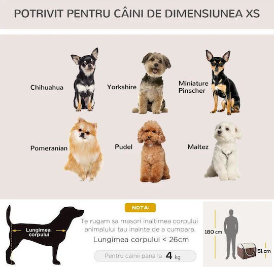 Geantă Transport Câini Pisici Maro Bej Material Oxford Pvc Impermeabil Pliabil Mărime S-M 61x46x51 Cm