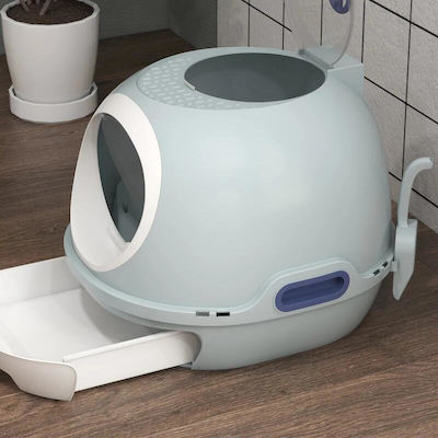 Litter Box Lid Swinging Door Access Door On Top Removable Tray Scoop White Light Blue 47x55x44 Cm