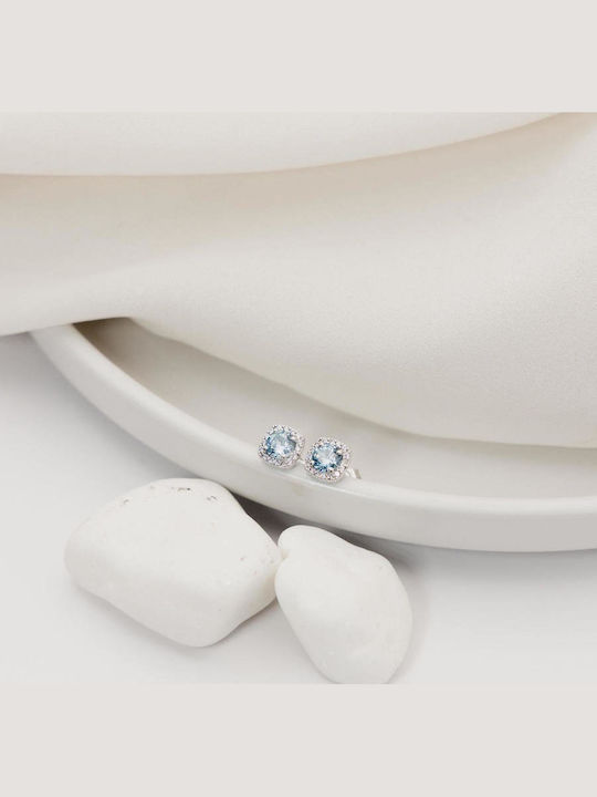 Themelidis Jewels Σκουλαρίκια από Λευκόχρυσο 14Κ με Πέτρες Γαλάζια