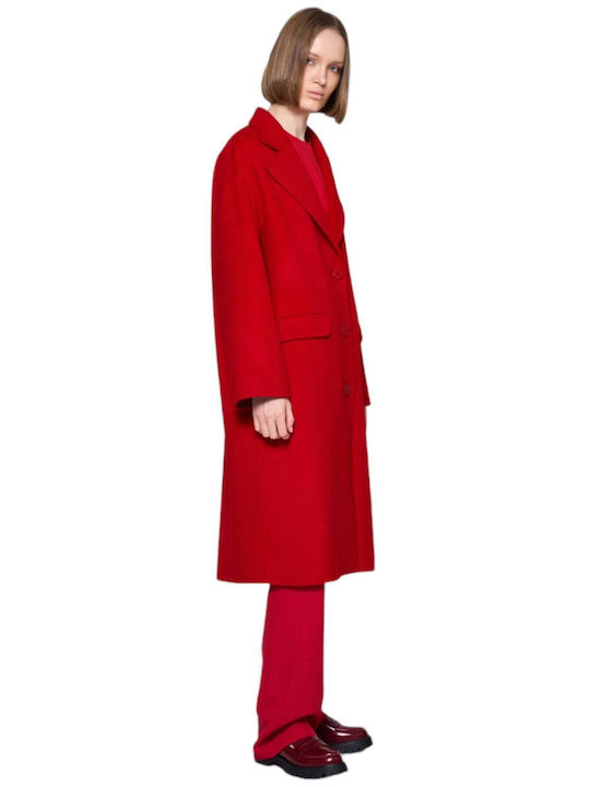 Silvian Heach Women's Wool Coat with Buttons Red