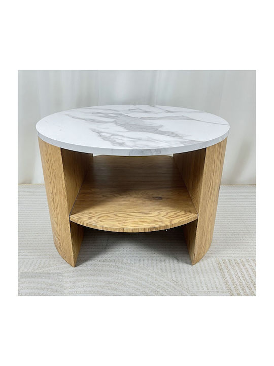 Round Side Table Wooden White Natural Wood L60xW41xH60cm