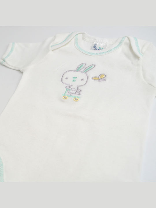 Bunny Bebe Baby Strampler White, Mint Green