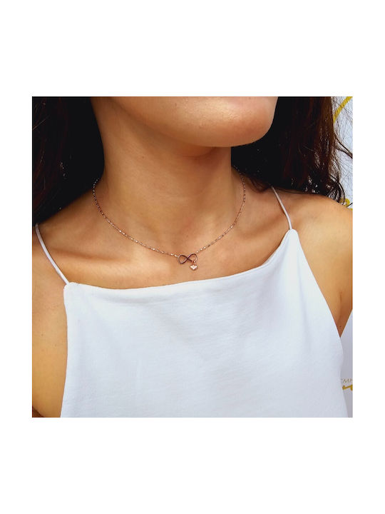 Mentzos Code Necklace Infinity from Pink Gold Plated Silver