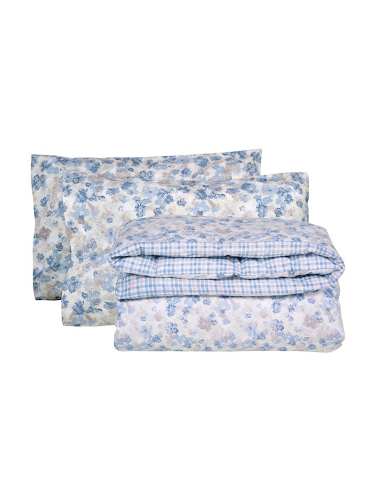 Das Home Bettbezug-Set Baumwolle Übergröße mit 2 Kissenbezügen 220x240 9637 Blue, Taupe