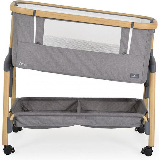 Cangaroo Cradle Amo with Mattress, Side Opening, and Wheels Light Grey
