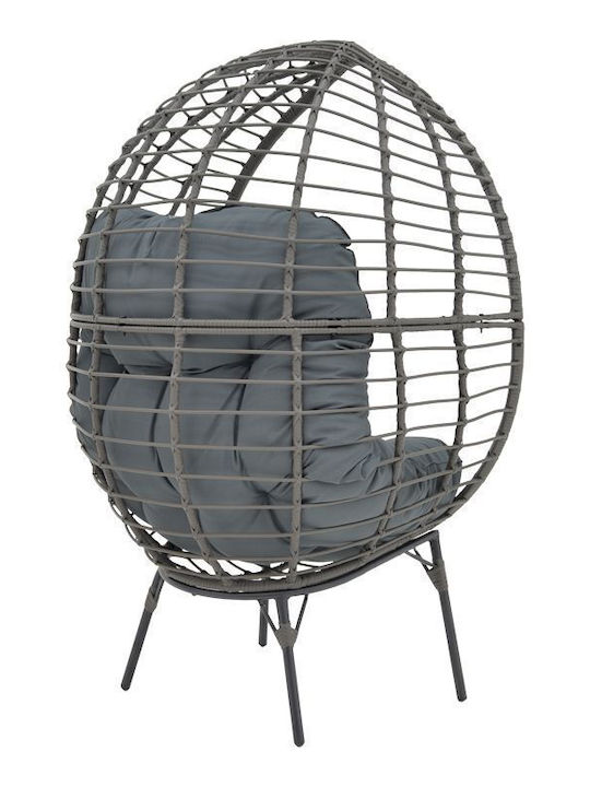 Πολυθρόνα Εξωτερικού Χώρου Rattan Nestie Γκρι-μεταλλικό Γκρι με Μαξιλάρι 102x80x155εκ.