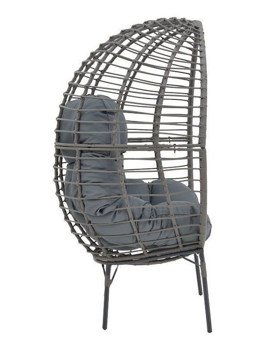 Πολυθρόνα Εξωτερικού Χώρου Rattan Nestie Γκρι-μεταλλικό Γκρι με Μαξιλάρι 102x80x155εκ.
