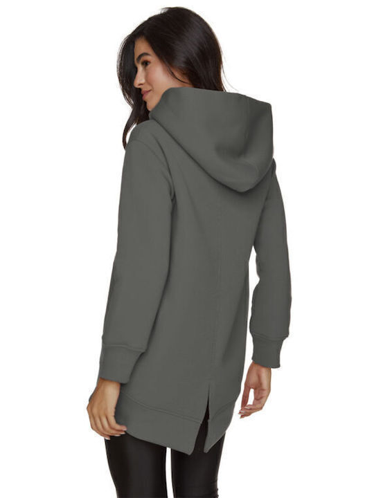 Long Women's Sweatshirt Jacket Hooded Anthracite