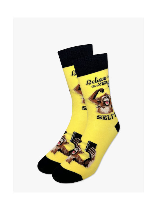 Nodo Cotton Sock Designs Monkey Believe In Your Selfie Yellow