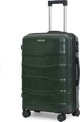 Amber Medium Travel Suitcase Hard Green with 4 Wheels Height 65cm