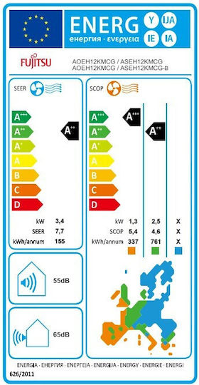 Fujitsu Series KM ASEH Κλιματιστικό Inverter 12000 BTU A++/A++ με WiFi και Φίλτρο κατεχίνης μήλου Black