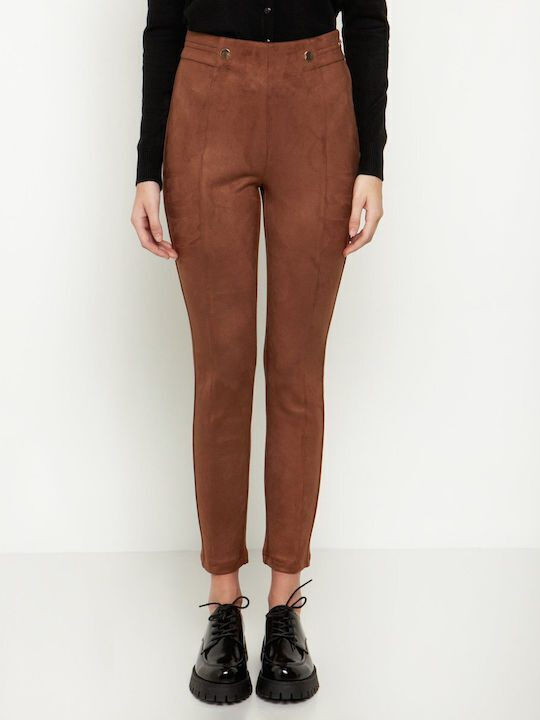 Toi&Moi Women's High-waisted Fabric Trousers in Skinny Fit Brown