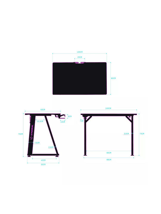 Birou de Jocuri Enter V2 Din Lemn Negru Cu Picioare Metalice și Porturi USB 113x61x76cm