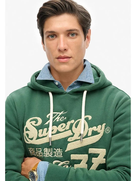 Superdry Script Graphic Men's Sweatshirt with Hood and Pockets Academy Green