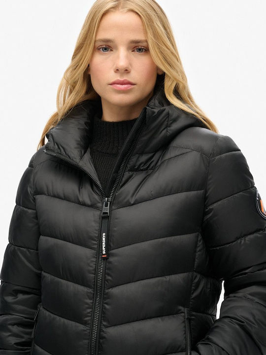 Superdry Fuji Women's Short Puffer Jacket for Winter with Hood Black