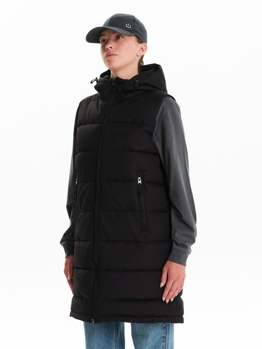 Emerson Women's Long Puffer Jacket for Winter with Hood Black