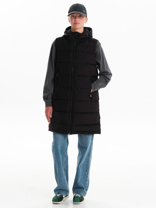 Women's Long Puffer Jacket for Winter with Hood Black