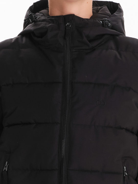 Women's Long Puffer Jacket for Winter with Hood Black