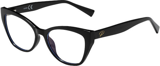 Women's Metallic Blue Light Blocking Glasses Black
