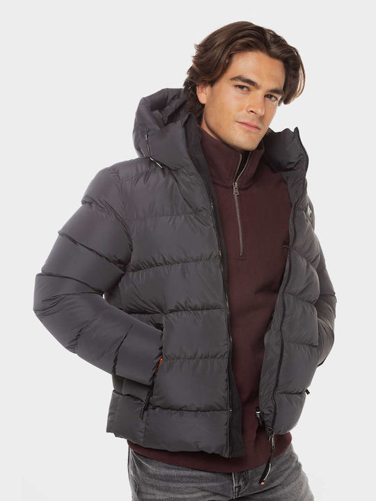 Superdry 'hooded Sports' Men's Puffer Jacket Gray