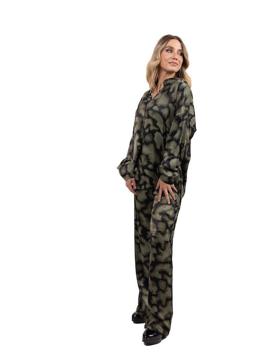 Cardinal Women's Green-Black Set with Trousers Leopard