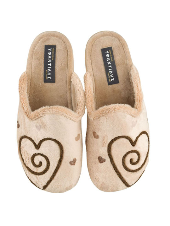 Yfantidis Winter Women's Slippers in Beige color