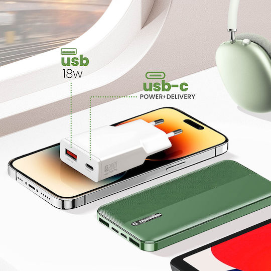 4Smarts Φορτιστής Χωρίς Καλώδιο GaN με Θύρα USB-A και Θύρα USB-C 20W Power Delivery / Quick Charge 2.0 Λευκός