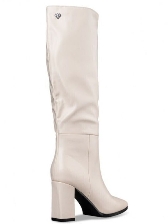 Synthetic Leather High Heel Women's Boots with Zipper Bootylicious White