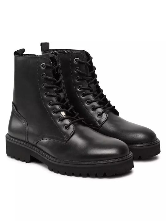 Pepe Jeans Men's Leather Military Boots Black