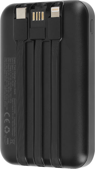 LinQ PD15500 Външна Батерия 10000mAh 20W с USB-A Изходен Порт и 2 USB-C Изходни Порта Черна