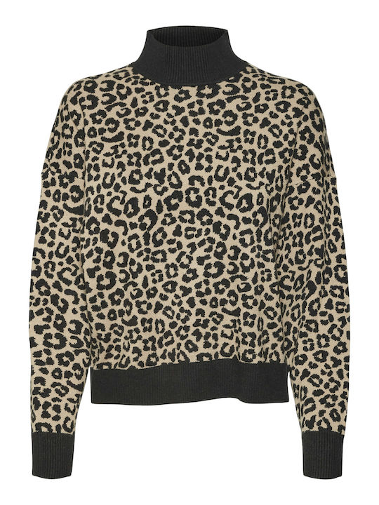 Aria Γυναικείο Μακρυμάνικο Πουλόβερ Ζιβάγκο Animal Print Black/Silver/Mink/Leo