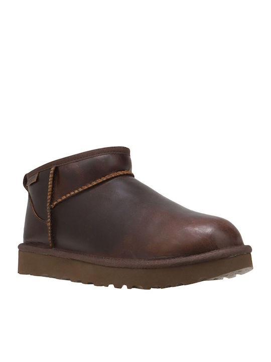 Classic Ultra Mini Leather Regen Leather Women's Ankle Boots DarkBrown