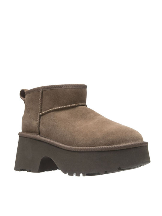 Ugg Australia Δερμάτινα Γυναικεία Μποτάκια με Γούνα Καφέ