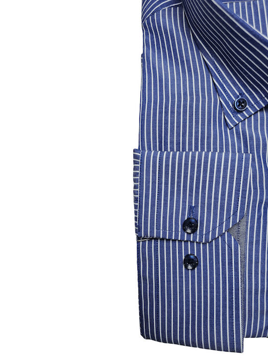 Domino Men's Shirt Long Sleeve Striped Royal