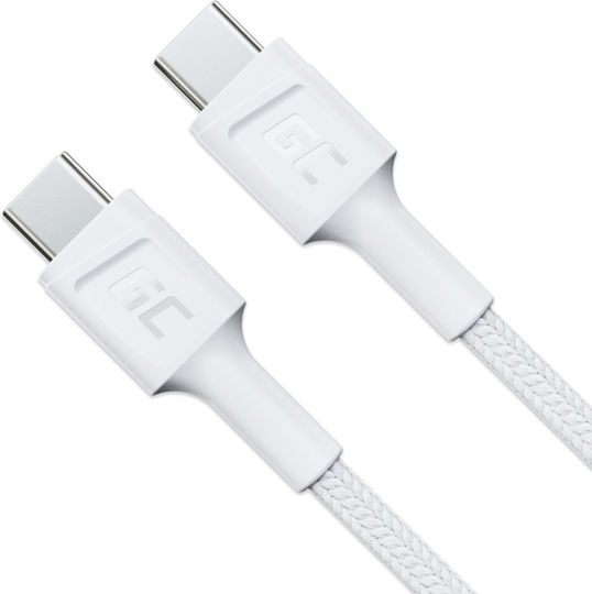 Green Cell Powerstream Braided USB 3.2 Cable USB-C Male - USB-C 60W PD White 0.3m