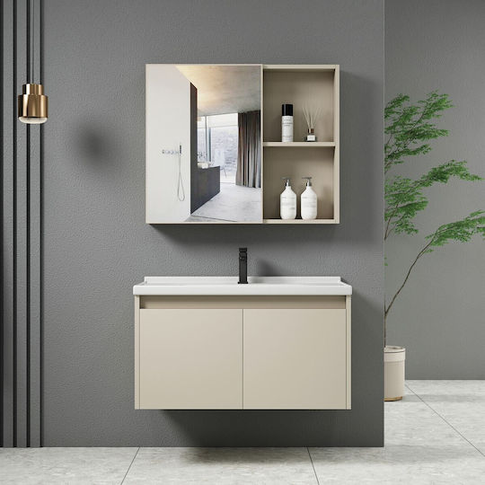 Woodwell IDEA-1 Πάγκος με Νιπτήρα & Καθρέπτη Μ60xΒ45xΥ47cm Cream