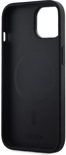 DKNY Leather Checkered Mono Pattern Magsafe Umschlag Rückseite Synthetisches Leder / Leder / Kunststoff Schwarz (iPhone 15)