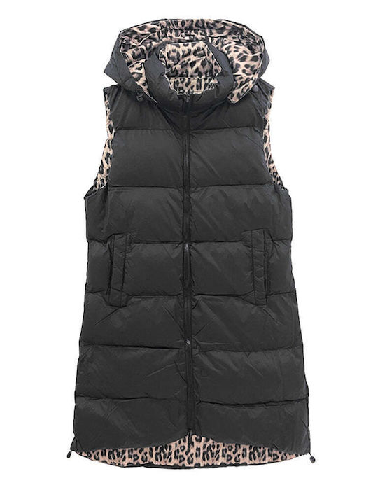 Ustyle Women's Short Lifestyle Jacket Double Sided for Winter with Hood leopard