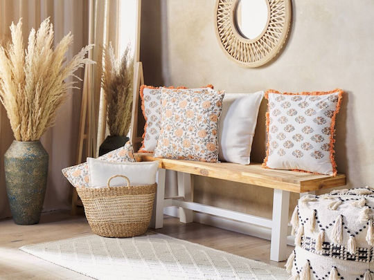 Beliani Sofa Cushion from 100% Cotton White and Orange 45x45 cm