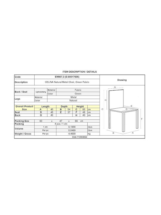 Celina Καρέκλα Τραπεζαρίας με Υφασμάτινη Επένδυση Πράσινη 45x54x85εκ.