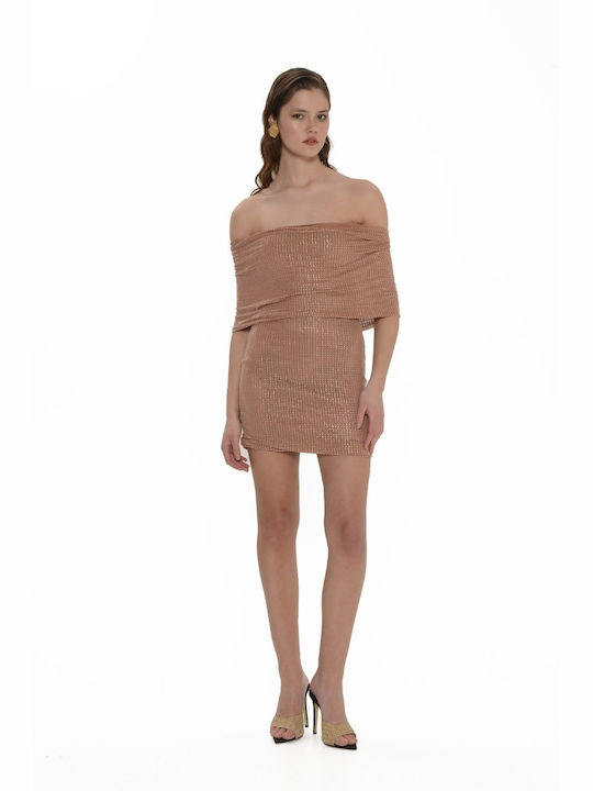 Trilogy Clothing Mini Evening Dress with Sheer Brown