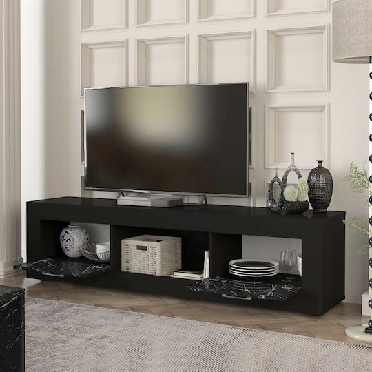 TV Stand Davin Black - Black Marble Effect L180xD40xH47cm