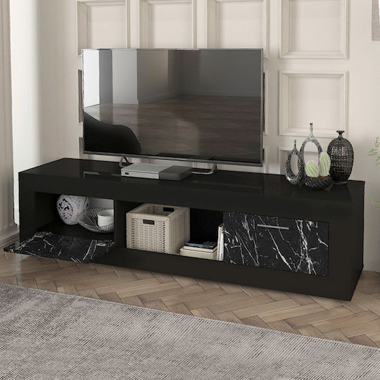 TV Stand Davin Black - Black Marble Effect L180xD40xH47cm