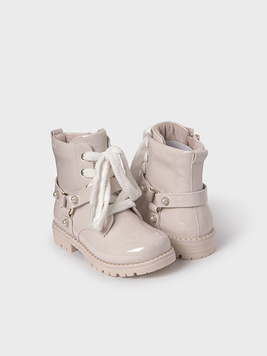 Mayoral Kids Patent Leather Boots Ecru