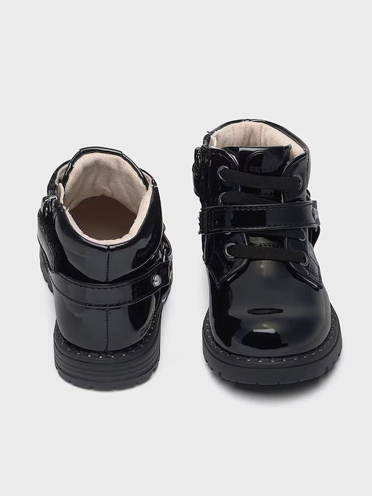 Mayoral Kids Patent Leather Boots with Zipper Black