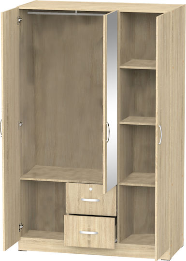 Dillion Τρίφυλλη Ντουλάπα με Καθρέπτη 120x52x190cm Sonoma
