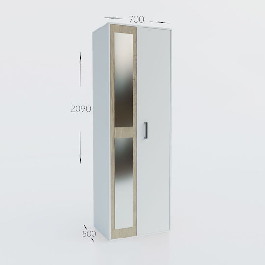 Viva Δίφυλλη Ντουλάπα με Καθρέπτη 70x50x209cm Λευκό-σονόμα Viva Δίφυλλη Ντουλάπα με Καθρέπτη 70x50x209cm Λευκό-σονόμα