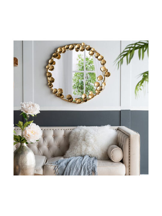 Artekko Leaf Wall Mirror with Gold Metallic Frame Diameter 90cm 1pcs